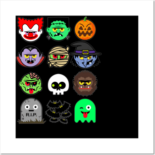 MONSTER FACES Halloween Emoji Shirt Skeleton Dracula Costume Posters and Art